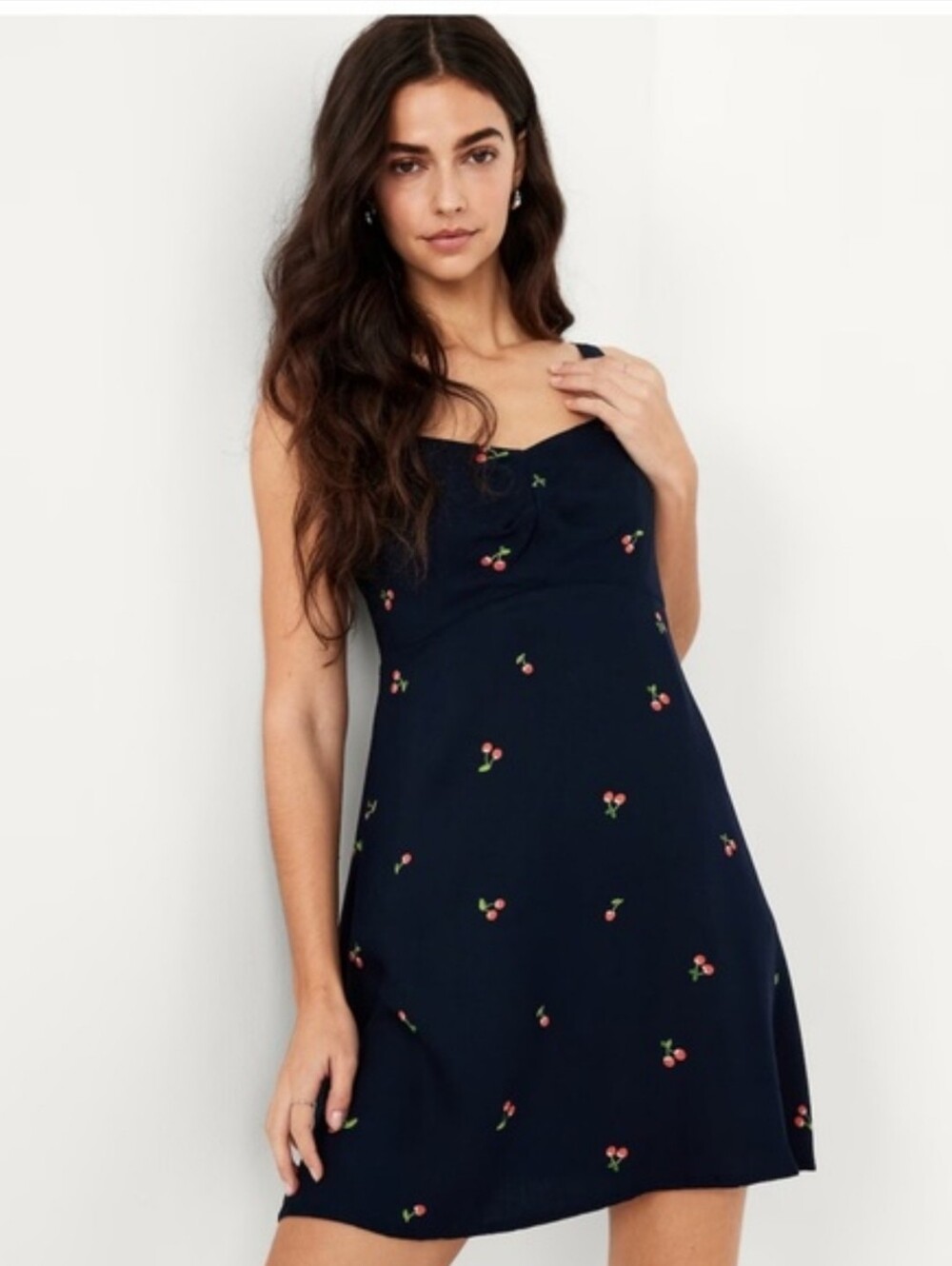 NWT Old Navy Navy Cheeries Fit & Flare Crepe Mini Dress Size S/T